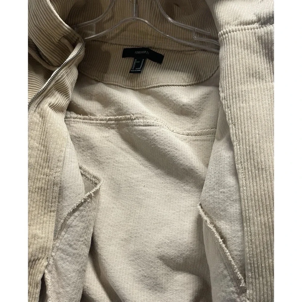 Women's Medium Jacket Forever 21, Tan Corduroy‎ Zip Up Hoodie Casual Cropped